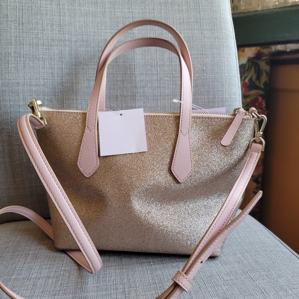 Kate Spade Bag Joeley Small Satchel Pink Glitter Rose Gold - Picture 4 of 11